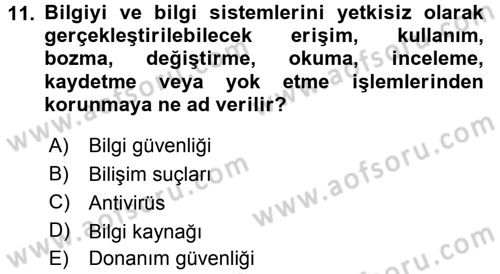Büro Teknolojileri Dersi 2017 - 2018 Yılı (Final) Dönem Sonu Sınav Soruları 11. Soru