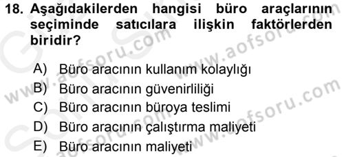 Büro Teknolojileri Dersi 2017 - 2018 Yılı (Final) Dönem Sonu Sınav Soruları 18. Soru
