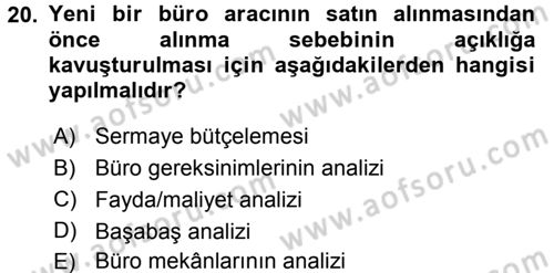 Büro Teknolojileri Dersi 2017 - 2018 Yılı (Final) Dönem Sonu Sınav Soruları 20. Soru