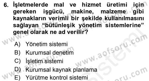 Büro Teknolojileri Dersi 2017 - 2018 Yılı (Final) Dönem Sonu Sınav Soruları 6. Soru