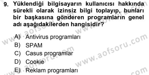 Büro Teknolojileri Dersi 2017 - 2018 Yılı (Final) Dönem Sonu Sınav Soruları 9. Soru
