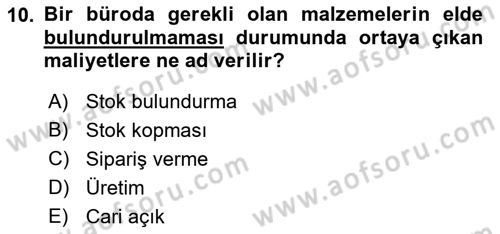 Büro Teknolojileri Dersi 2018 - 2019 Yılı 3 Ders Sınav Soruları 10. Soru