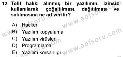 Büro Teknolojileri Dersi 2018 - 2019 Yılı 3 Ders Sınav Soruları 12. Soru