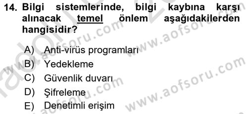 Büro Teknolojileri Dersi 2018 - 2019 Yılı 3 Ders Sınav Soruları 14. Soru