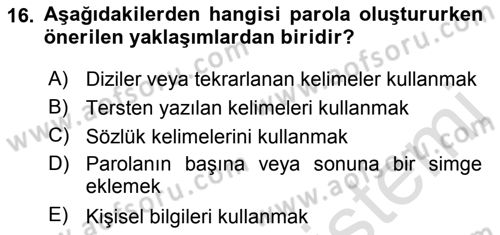 Büro Teknolojileri Dersi 2018 - 2019 Yılı 3 Ders Sınav Soruları 16. Soru