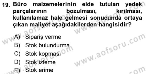 Büro Teknolojileri Dersi 2018 - 2019 Yılı 3 Ders Sınav Soruları 19. Soru