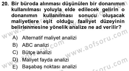 Büro Teknolojileri Dersi 2018 - 2019 Yılı 3 Ders Sınav Soruları 20. Soru
