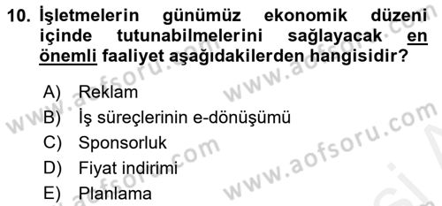 Büro Teknolojileri Dersi Ara Sınavı Deneme Sınav Soruları 10. Soru