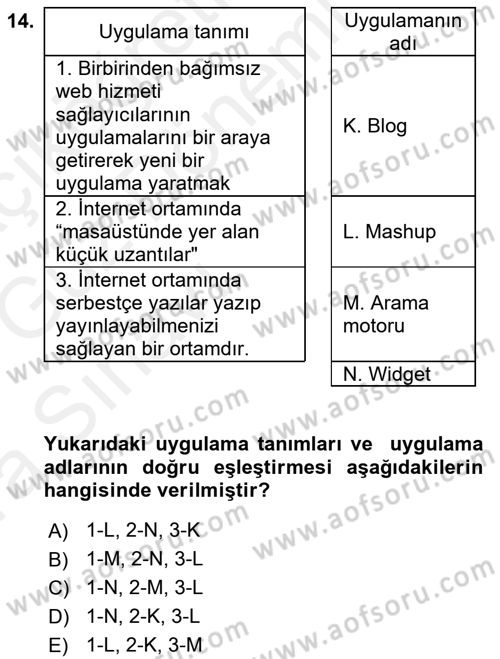 Büro Teknolojileri Dersi 2018 - 2019 Yılı (Vize) Ara Sınav Soruları 14. Soru