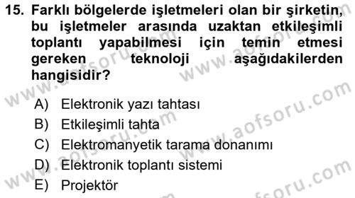 Büro Teknolojileri Dersi Ara Sınavı Deneme Sınav Soruları 15. Soru