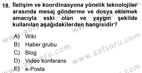 Büro Teknolojileri Dersi Ara Sınavı Deneme Sınav Soruları 18. Soru