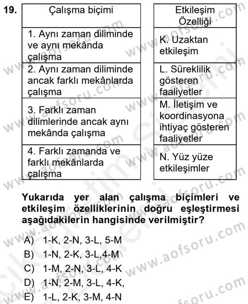 Büro Teknolojileri Dersi Ara Sınavı Deneme Sınav Soruları 19. Soru