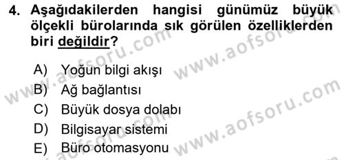 Büro Teknolojileri Dersi 2018 - 2019 Yılı (Vize) Ara Sınav Soruları 4. Soru