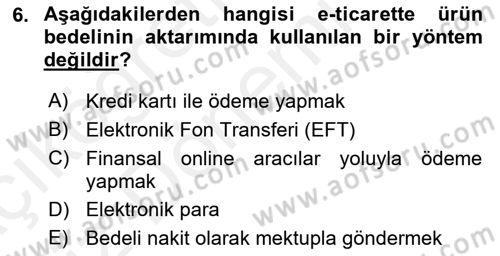 Büro Teknolojileri Dersi Ara Sınavı Deneme Sınav Soruları 6. Soru