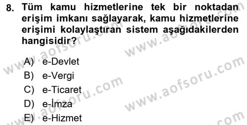 Büro Teknolojileri Dersi Ara Sınavı Deneme Sınav Soruları 8. Soru