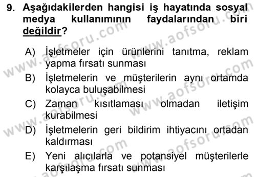Büro Teknolojileri Dersi Ara Sınavı Deneme Sınav Soruları 9. Soru