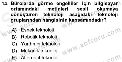 Büro Teknolojileri Dersi 2018 - 2019 Yılı (Final) Dönem Sonu Sınav Soruları 14. Soru