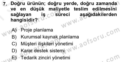 Büro Teknolojileri Dersi 2018 - 2019 Yılı (Final) Dönem Sonu Sınav Soruları 7. Soru