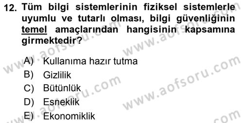 Büro Teknolojileri Dersi 2018 - 2019 Yılı Yaz Okulu Sınavı 12. Soru