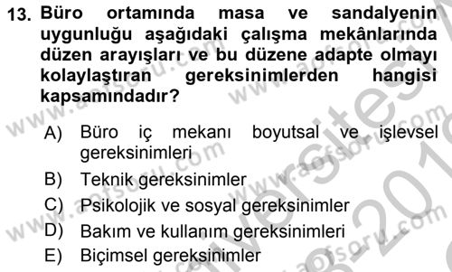 Büro Teknolojileri Dersi 2018 - 2019 Yılı Yaz Okulu Sınavı 13. Soru