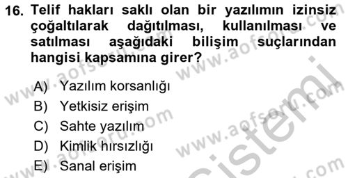 Büro Teknolojileri Dersi 2018 - 2019 Yılı Yaz Okulu Sınavı 16. Soru