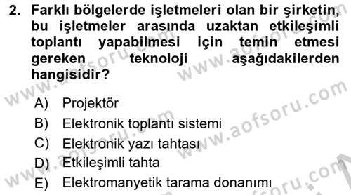 Büro Teknolojileri Dersi 2018 - 2019 Yılı Yaz Okulu Sınavı 2. Soru