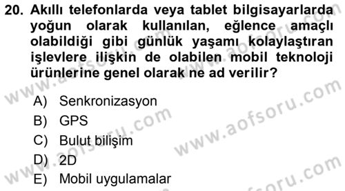 Büro Teknolojileri Dersi 2018 - 2019 Yılı Yaz Okulu Sınavı 20. Soru