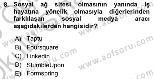 Büro Teknolojileri Dersi 2018 - 2019 Yılı Yaz Okulu Sınavı 8. Soru