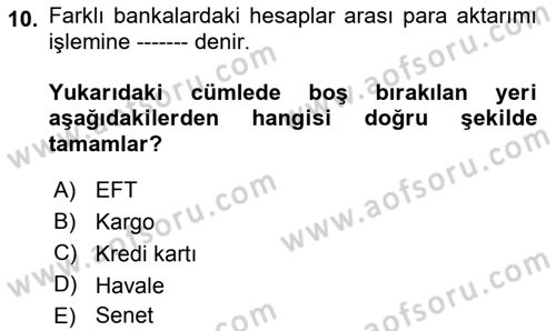 Büro Teknolojileri Dersi Ara Sınavı Deneme Sınav Soruları 10. Soru