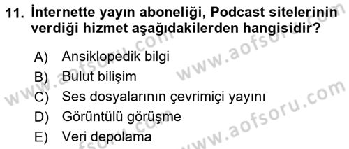 Büro Teknolojileri Dersi 2019 - 2020 Yılı (Vize) Ara Sınav Soruları 11. Soru