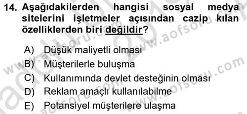 Büro Teknolojileri Dersi Ara Sınavı Deneme Sınav Soruları 14. Soru