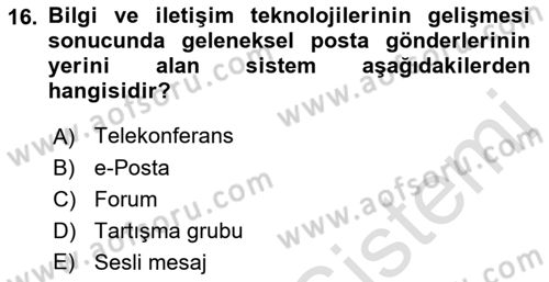 Büro Teknolojileri Dersi 2019 - 2020 Yılı (Vize) Ara Sınav Soruları 16. Soru