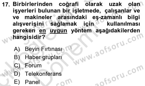 Büro Teknolojileri Dersi Ara Sınavı Deneme Sınav Soruları 17. Soru