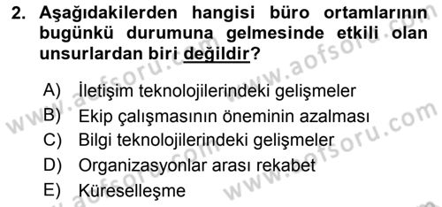 Büro Teknolojileri Dersi Ara Sınavı Deneme Sınav Soruları 2. Soru