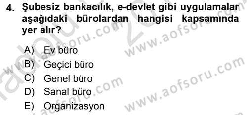 Büro Teknolojileri Dersi 2019 - 2020 Yılı (Vize) Ara Sınav Soruları 4. Soru