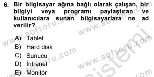 Büro Teknolojileri Dersi 2019 - 2020 Yılı (Vize) Ara Sınav Soruları 6. Soru