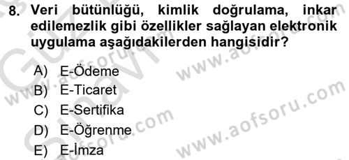Büro Teknolojileri Dersi Ara Sınavı Deneme Sınav Soruları 8. Soru