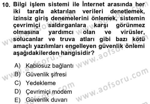 Büro Teknolojileri Dersi 2019 - 2020 Yılı (Final) Dönem Sonu Sınav Soruları 10. Soru