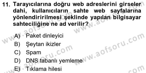 Büro Teknolojileri Dersi 2019 - 2020 Yılı (Final) Dönem Sonu Sınav Soruları 11. Soru