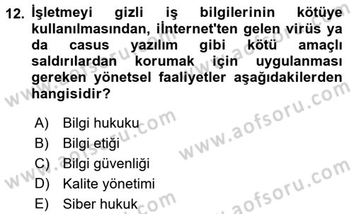 Büro Teknolojileri Dersi 2019 - 2020 Yılı (Final) Dönem Sonu Sınav Soruları 12. Soru