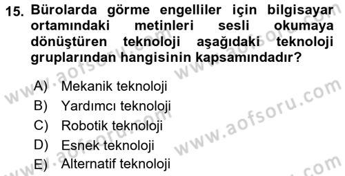 Büro Teknolojileri Dersi 2019 - 2020 Yılı (Final) Dönem Sonu Sınav Soruları 15. Soru