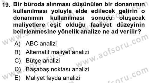 Büro Teknolojileri Dersi 2019 - 2020 Yılı (Final) Dönem Sonu Sınav Soruları 19. Soru