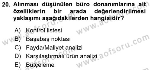Büro Teknolojileri Dersi 2019 - 2020 Yılı (Final) Dönem Sonu Sınav Soruları 20. Soru