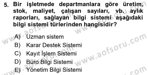 Büro Teknolojileri Dersi 2019 - 2020 Yılı (Final) Dönem Sonu Sınav Soruları 5. Soru