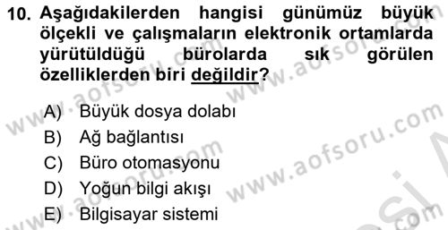 Büro Teknolojileri Dersi 2019 - 2020 Yılı Yaz Okulu Sınav Soruları 10. Soru