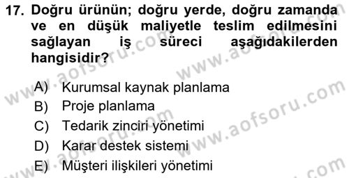 Büro Teknolojileri Dersi 2019 - 2020 Yılı Yaz Okulu Sınav Soruları 17. Soru