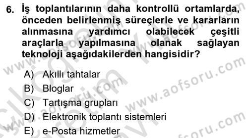 Büro Teknolojileri Dersi 2019 - 2020 Yılı Yaz Okulu Sınav Soruları 6. Soru