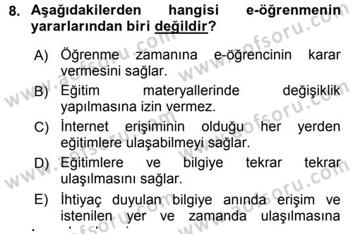 Büro Teknolojileri Dersi 2019 - 2020 Yılı Yaz Okulu Sınav Soruları 8. Soru