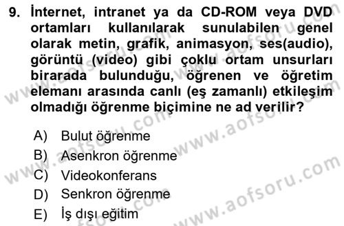 Büro Teknolojileri Dersi 2019 - 2020 Yılı Yaz Okulu Sınav Soruları 9. Soru
