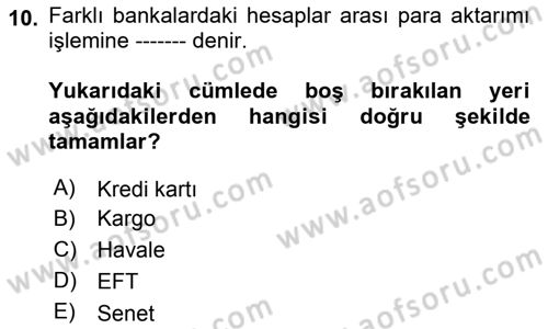 Büro Teknolojileri Dersi 2021 - 2022 Yılı (Vize) Ara Sınav Soruları 10. Soru
